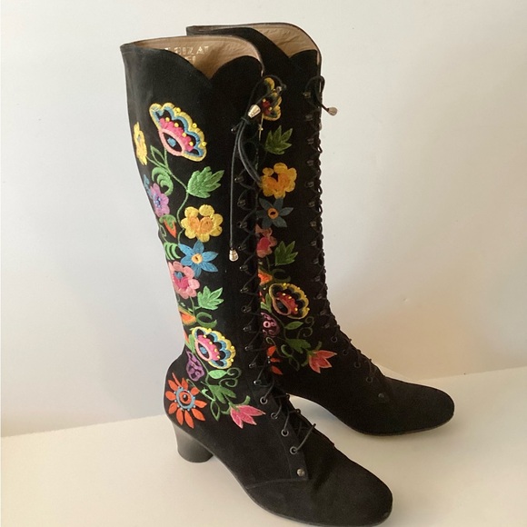Vintage Penny Lane Embroidered Lace Up Granny Boots sz 7.5 - Picture 7 of 10